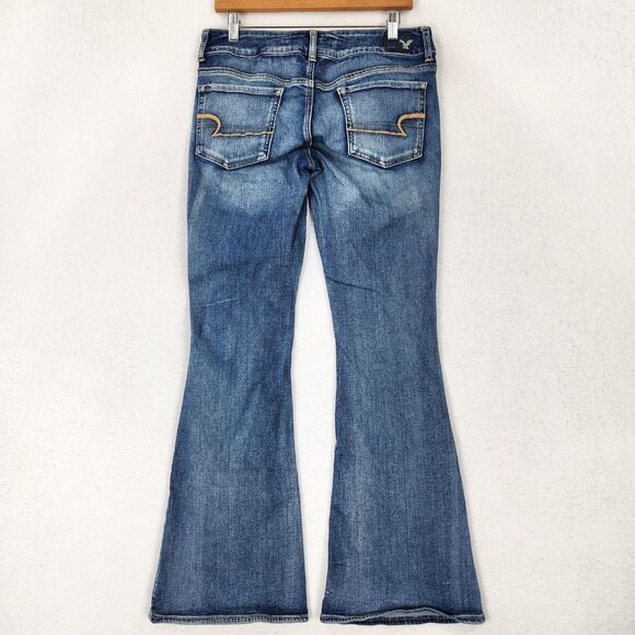 American Eagle Jeans Womens 12 Blue Artist Flare Distressed Mid Rise Stretch - Picture 8 of 13